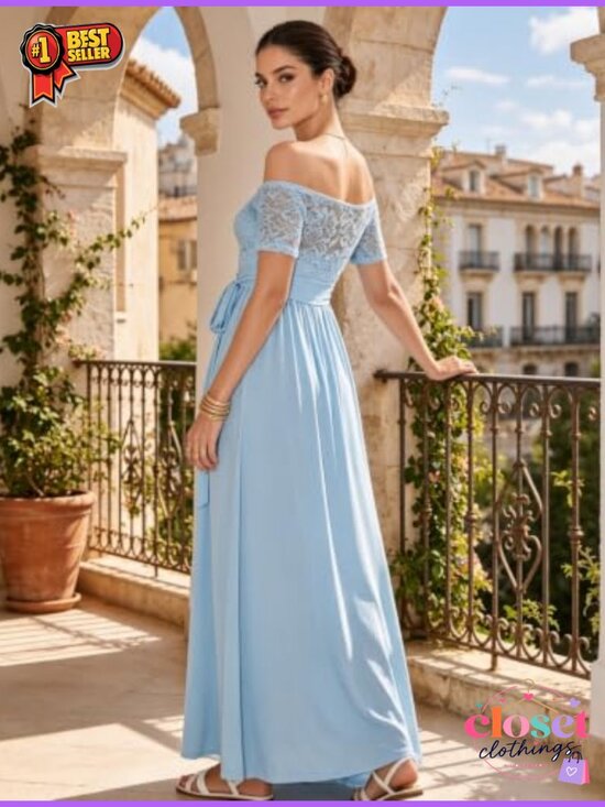 Dresses & Skirts - Off Shoulder Lace Maternity Maxi Dress Baby Shower Photoshoot